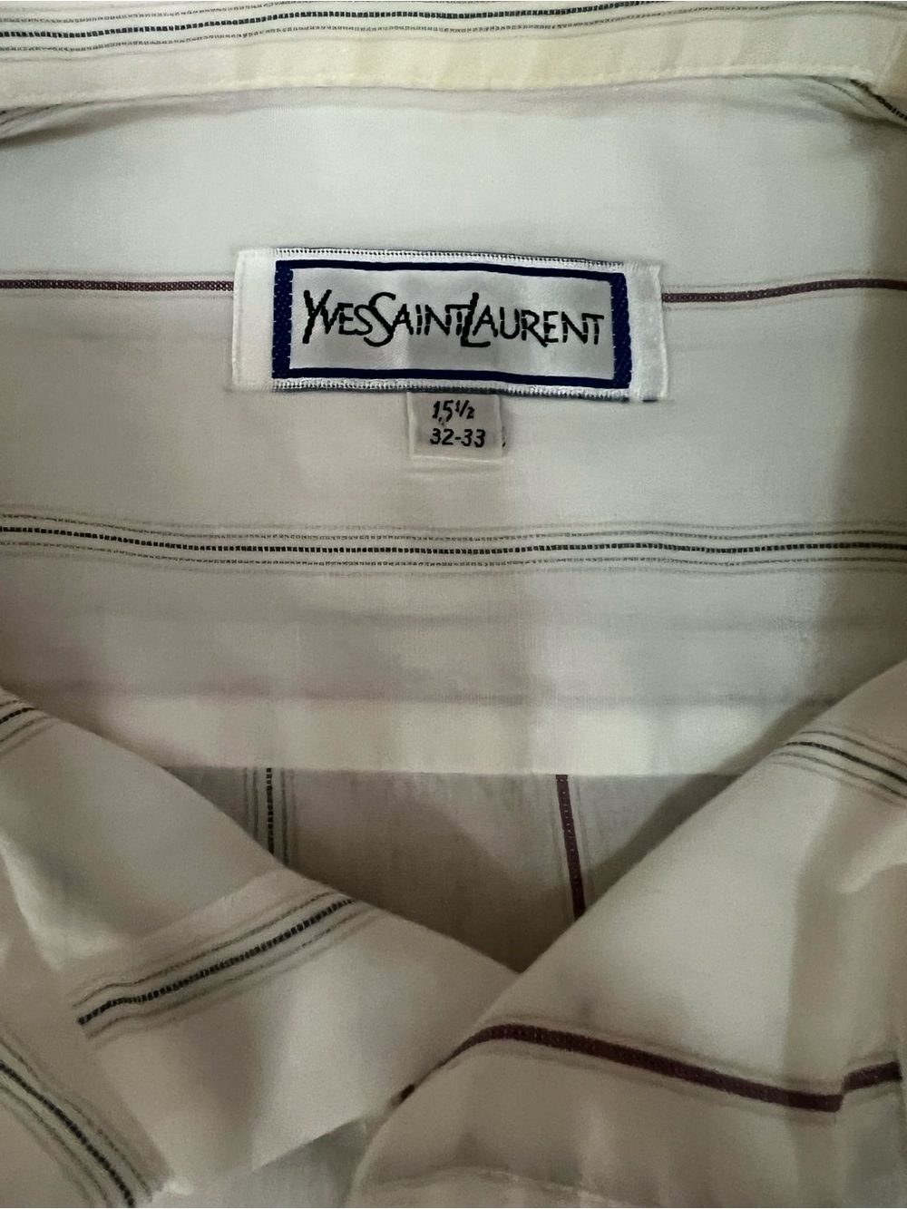 Yves Saint Laurent Men's White Shirt with Thin Gray Stripes